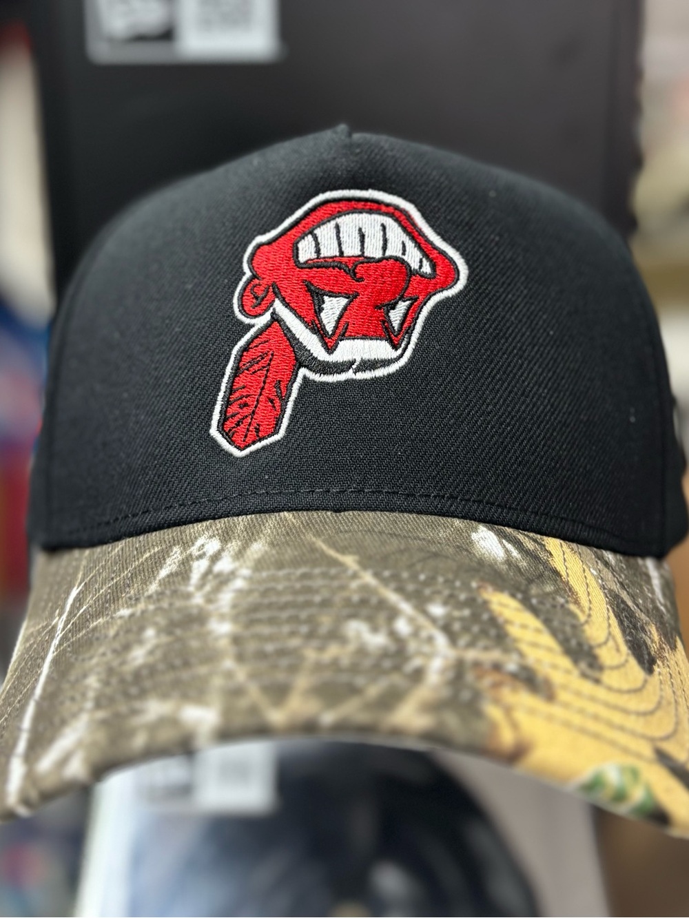 Cleveland Indians Black SnapBack Hat With Real tree CamoVisor